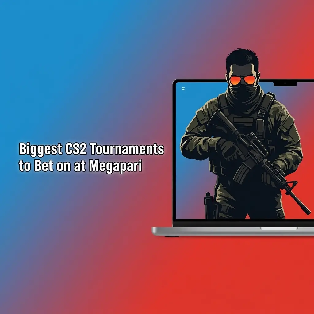 CS2 tournaments betting guide showing major events like Valve Majors, ESL Pro League, and BLAST Premier at Megapari