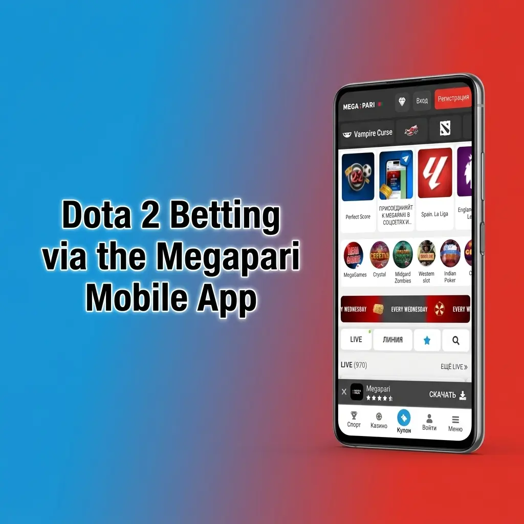 Megapari mobile app open on Dota 2 esports betting section showing live odds and bet slip in BDT
