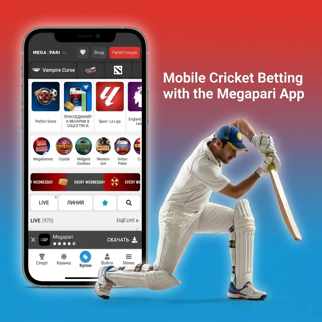 Megapari app interface showing mobile cricket betting options for Android and iOS users in Bangladesh