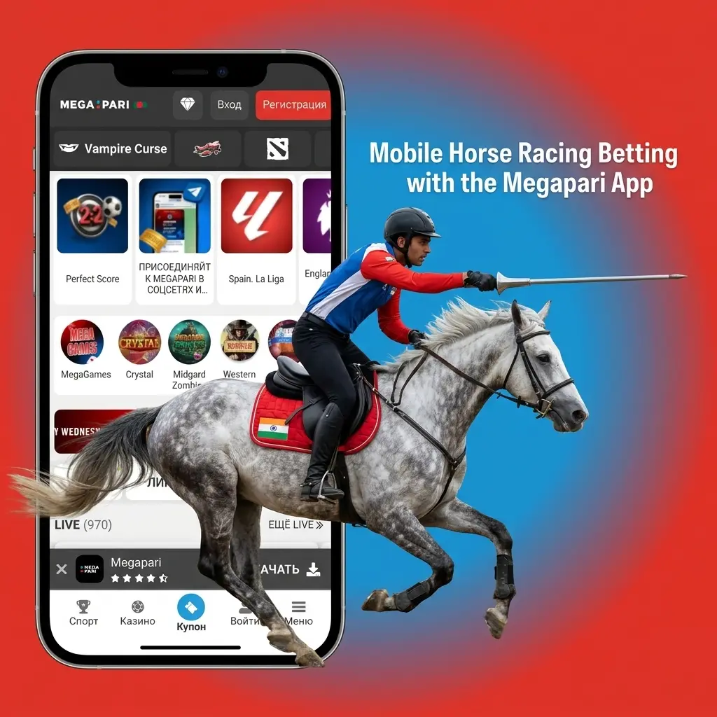 Megapari mobile app interface showing horse racing betting markets and live odds for Bangladeshi bettors