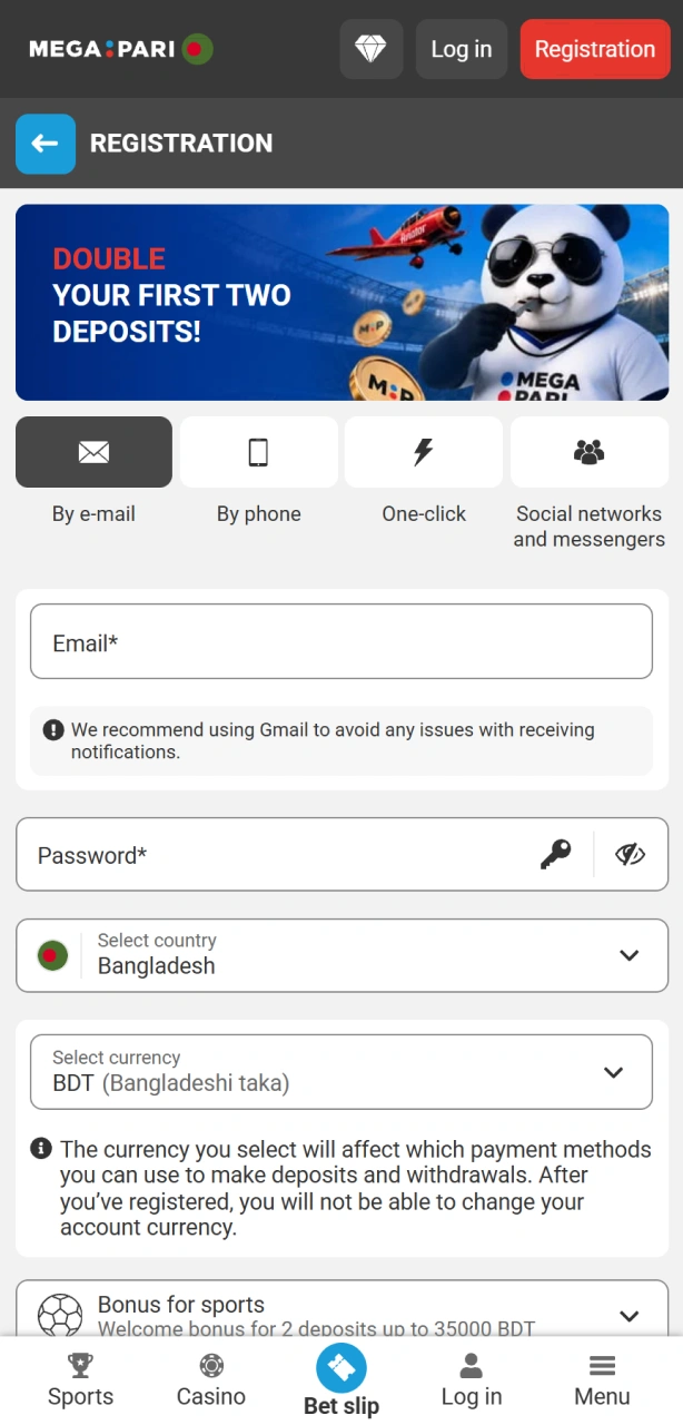 Fill in your personal details in the Megapari App registration form.