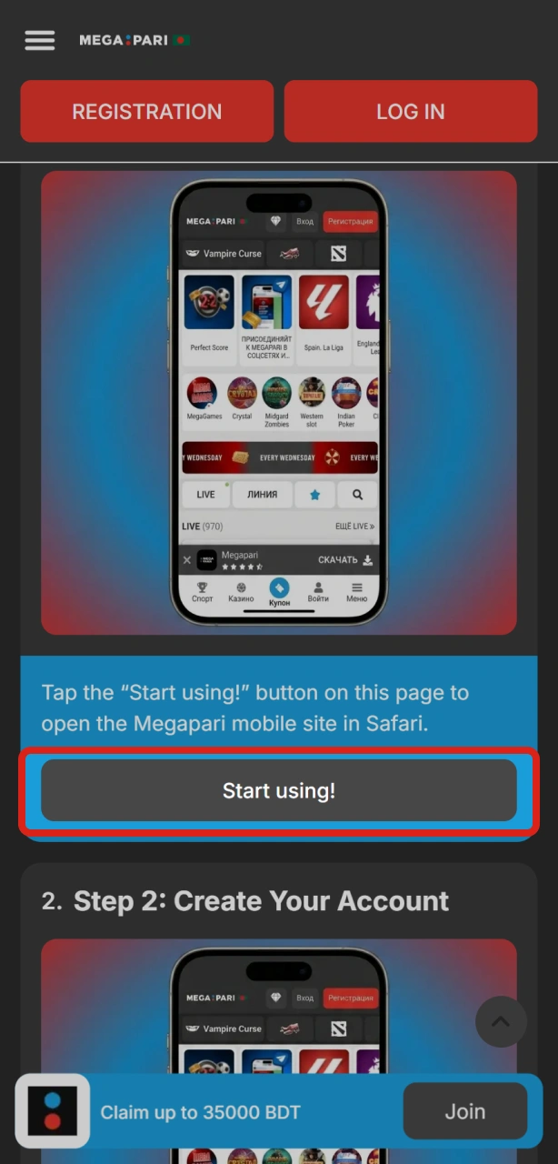 Click the download button to start using the Megapari PWA.