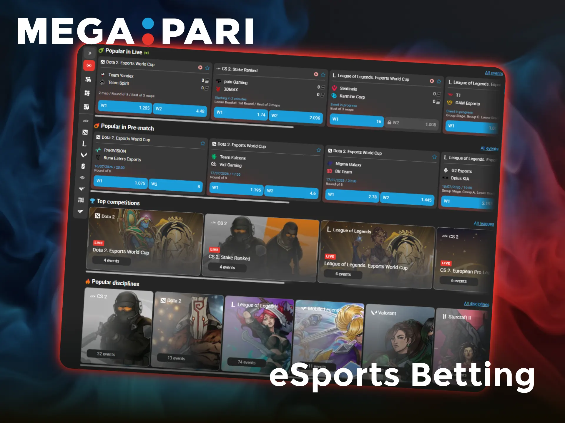 Place live wagers on your favorite video games with Megapari eSports betting options.