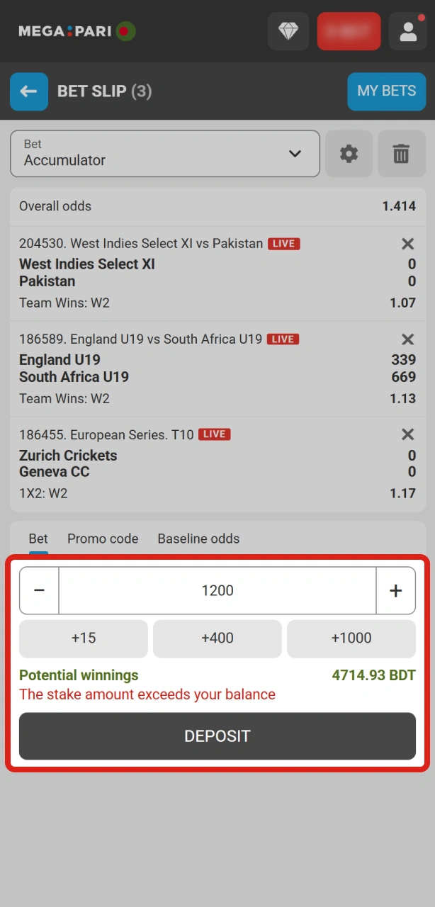 Confirm your wager details on Megapari to finish the betting process.