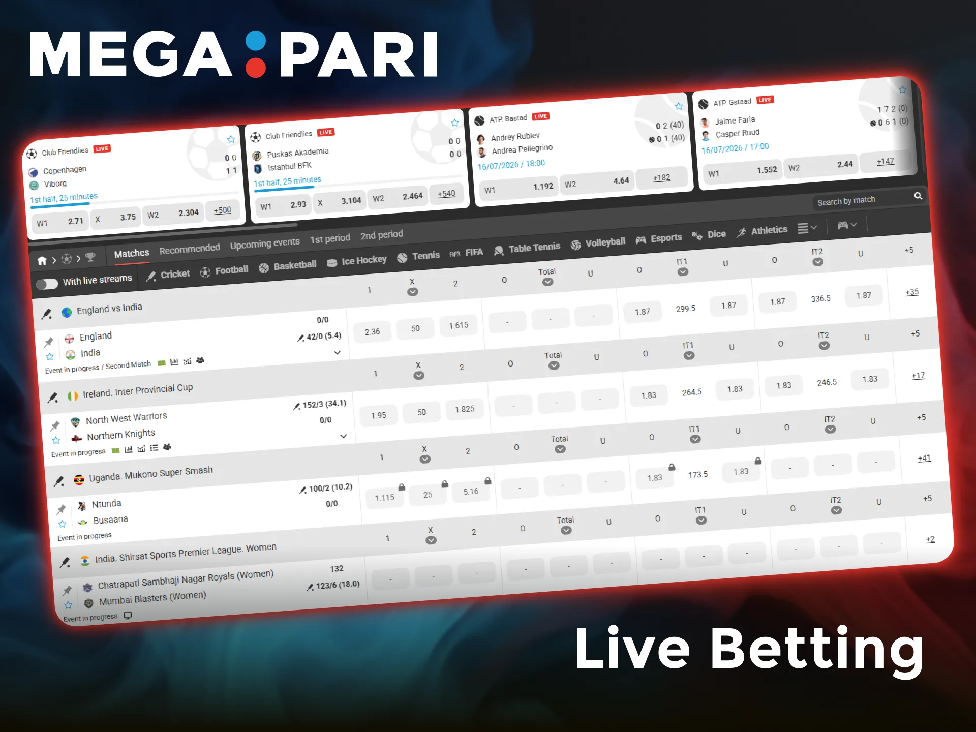 Join Megapari live betting matches to place dynamic real-time sports wagers.